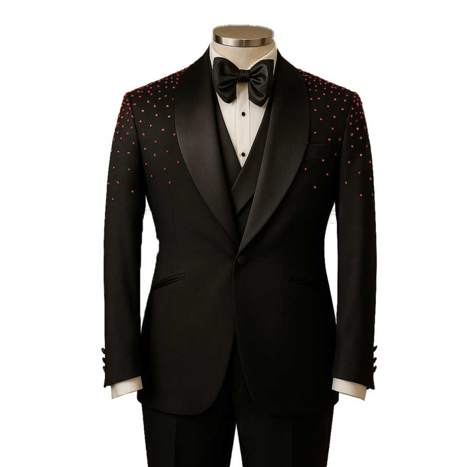 New Fashion Beads Jacquard 2 Pieces Men Suits One Button Shawl Lapel Tuxedo Slim Wedding Groom Prom Plus Size Costume Homme Bridegroom Tailor Made Coa