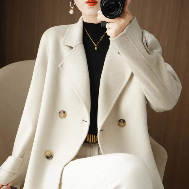 Woolen Coat Womens Short Autumn and Winter Loose Outer Wear Anti-season Suit Collar Woolen Jacket Trench Coats 250716