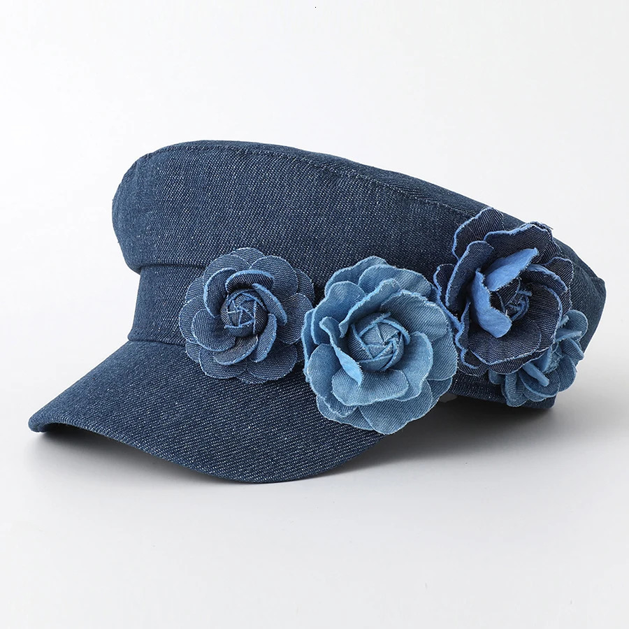 Womens Denim Beret Fashion Ladies Trendy Flat Top Captain Military Caps 250716