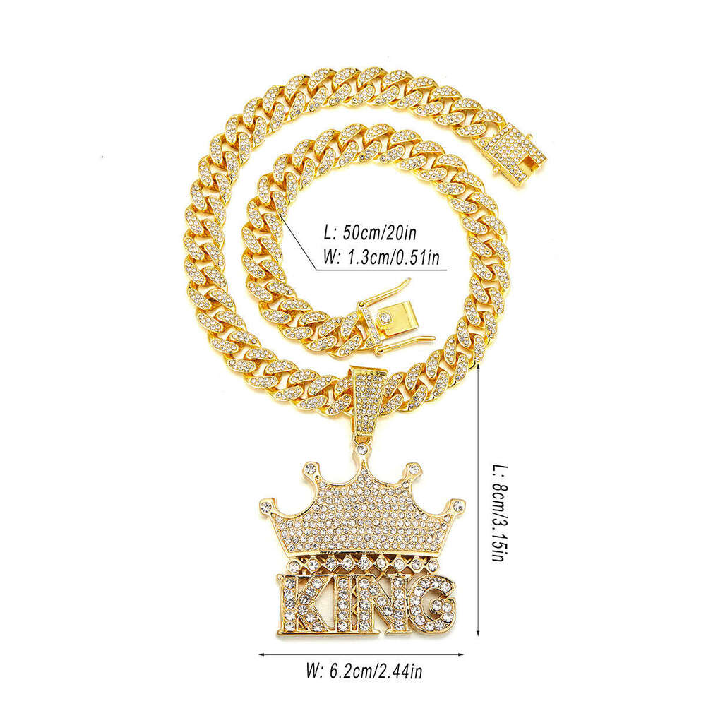 New Hip-Hop Rap Street Dance Cool Jewelry Full Dia Crown Letter King Pendant Necklace
