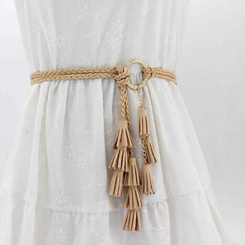 2024 New Fashion Women Solid Color Braided Tassel Belt Boho Girls Thin Waist Rope Knit Belts for Dress Waistbands Accessories W250717
