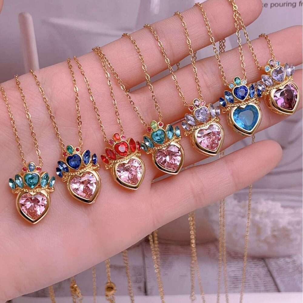 Titanium Steel Clavicle Chain Pink Crown Heart Necklace For Women Light High-End Versatile Elegant Accessory Yiwu 93A