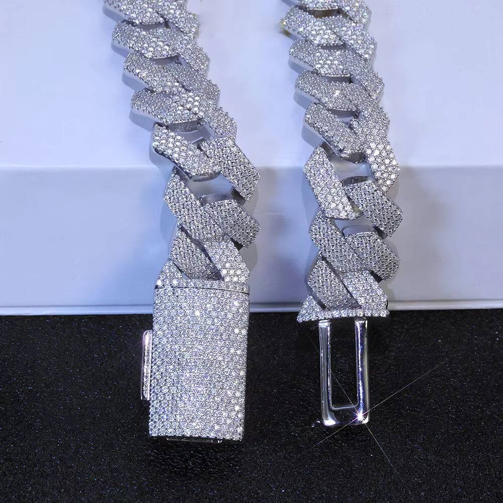 15MM Iced Out Cuban Chain Necklace Men Hip Hop Jewelry Shiny VVS Moissanite Diamond 925 Sterling Silver Cuban Link Chain