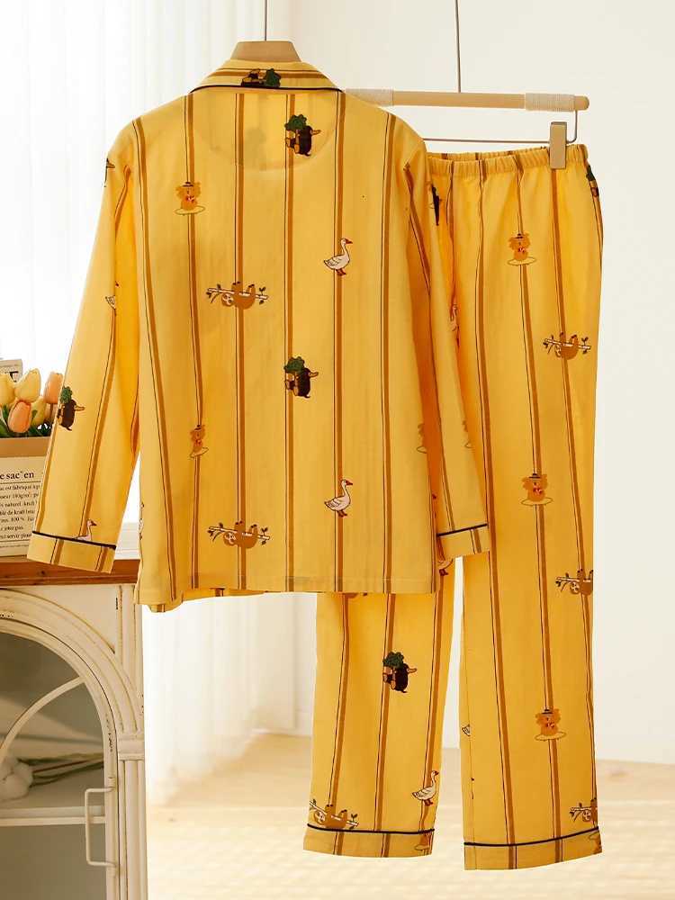 2025 Spring High-end Pure Cotton Gauze Couple Pajamas Cartoon Men Style Striped Breathable Comfortable Long Sleeve Pants Homewear W250717