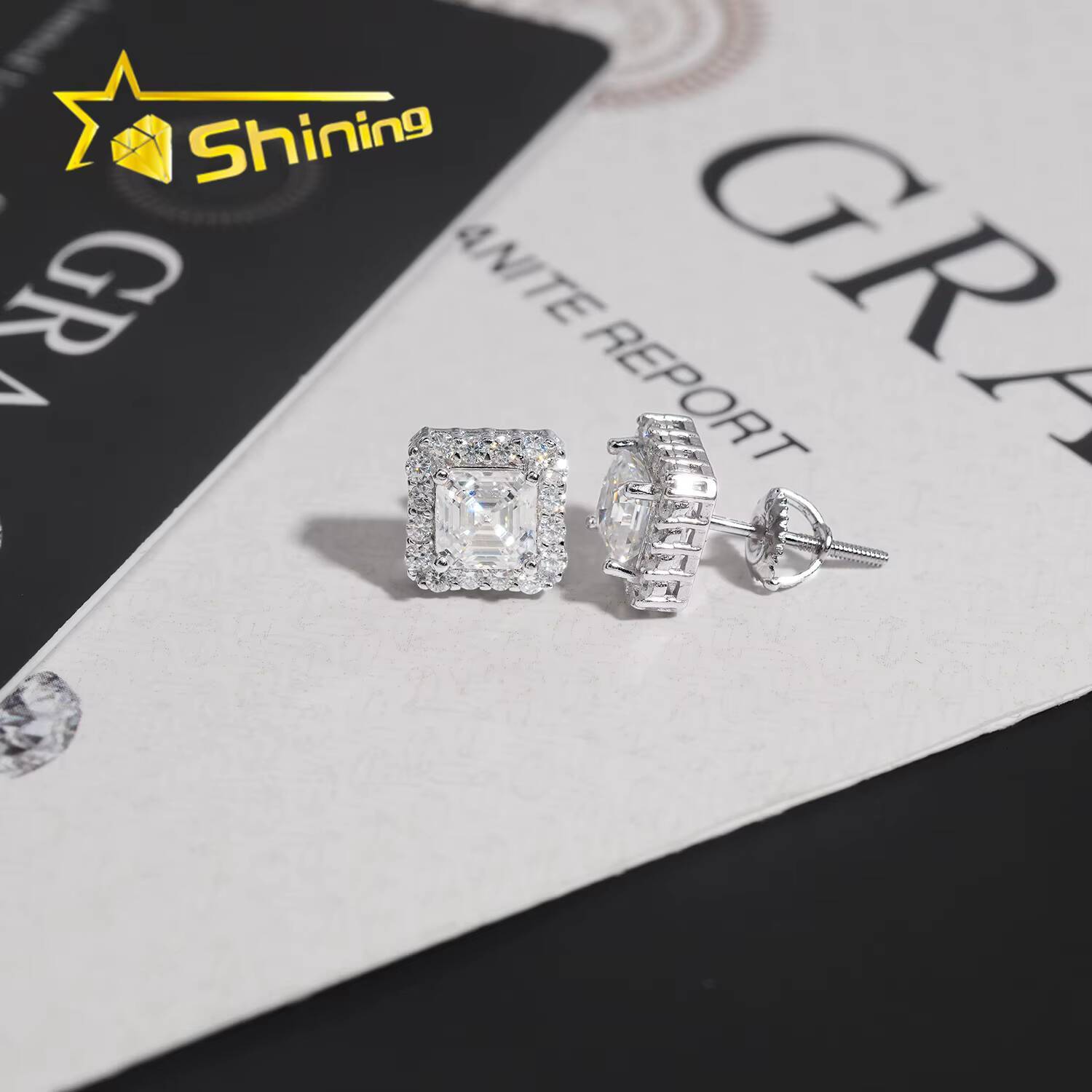 New Style GRA Certified Pass Diamond Tester VVS Diamond Earrings Silver 925 Hip Hop Moissanite Stud Earrings