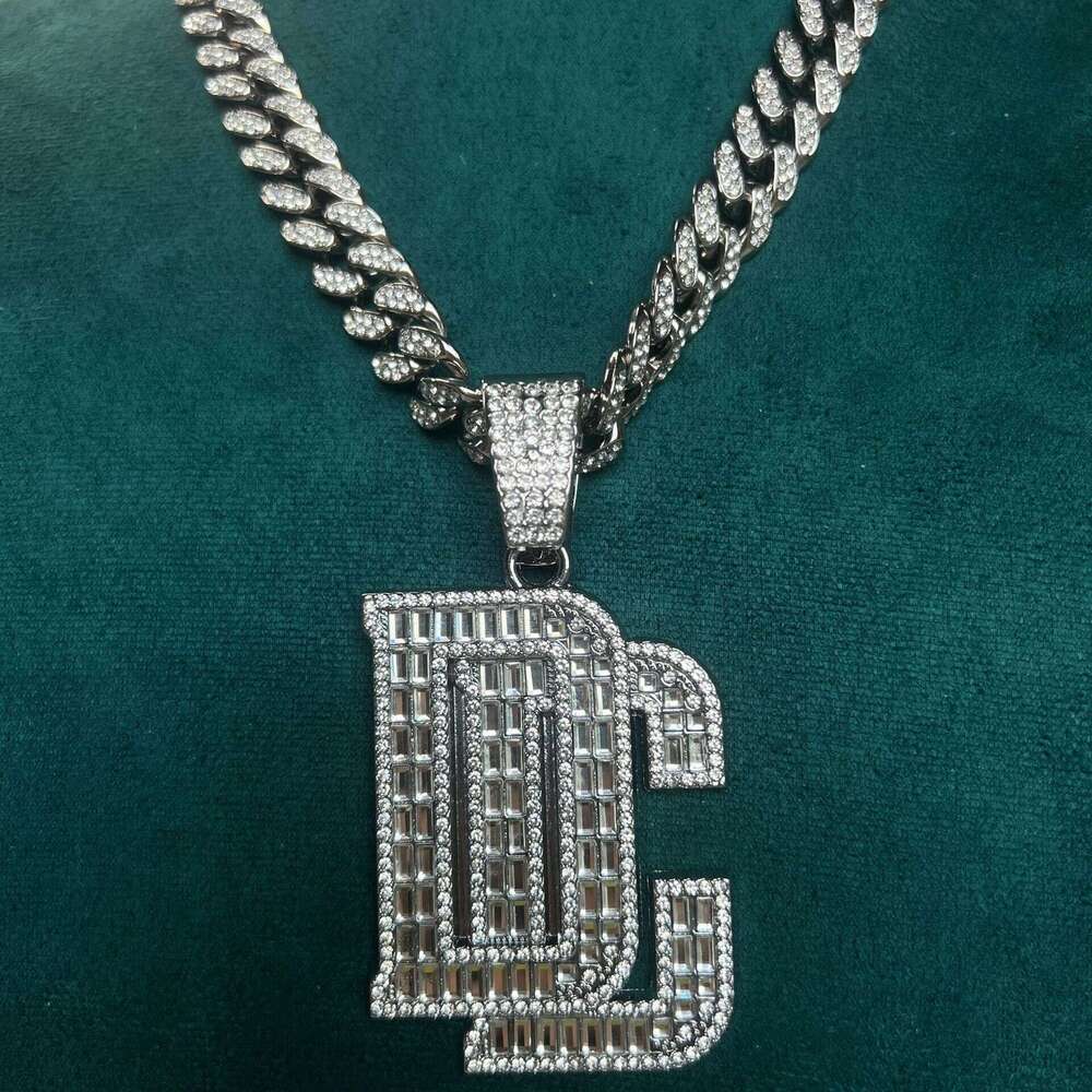 Rhinestone Letter Pendant Hip-Hop Trendy Personality Alloy Cuban Chain Fashion Creative Inlaid Dia Necklace