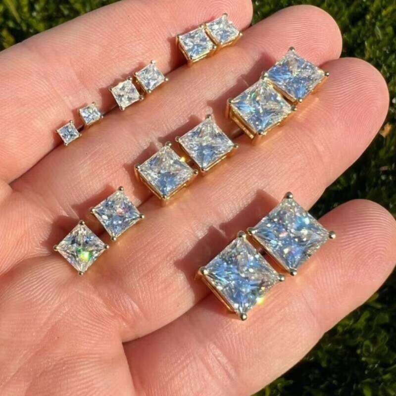 Wholesale Price VVS1 D Clarity Princess Cut Moissanite Custom Jewelry Personality 14k Gold Sterling Sier Earrings