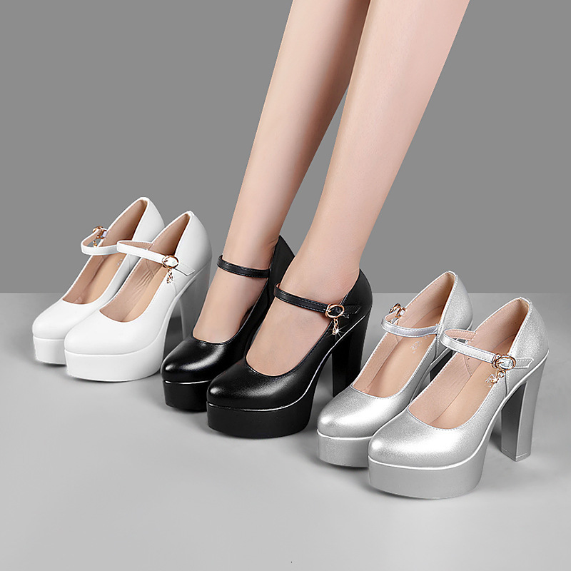 Cowhide Roll 15cm Thick Heel Waterproof Platform High Heels Show Genuine Leather Workplace Fashion Height Increasing Women's Shoes ddmysaturn