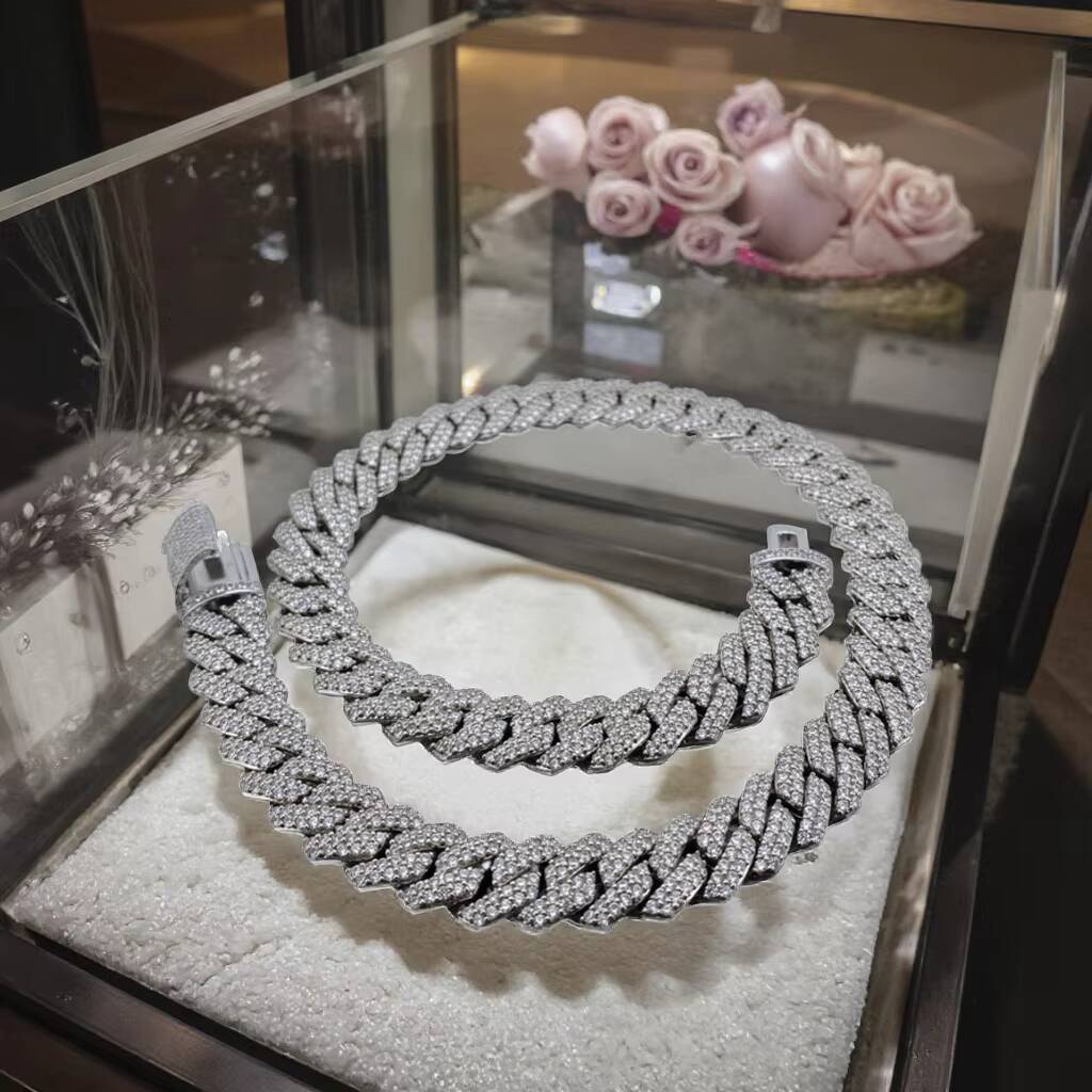 Fashion Rappers VVS Moissanite Diamond Iced 14mm 20inches 925 Sterling Silver Cuban Link Chain Necklace for Anniversary