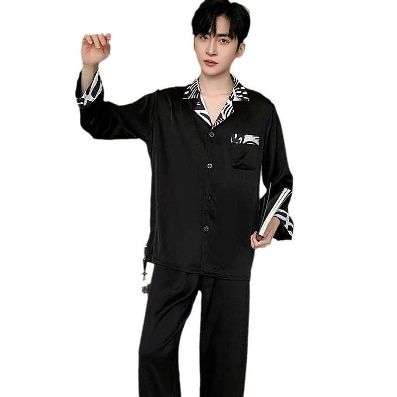 High Quality Men Pajamas Suit Spring Autumn Satin Chiffon Thin Sleepwear Long Sleeve Casual Home Clothing Set Outdoor Summer Male W250717