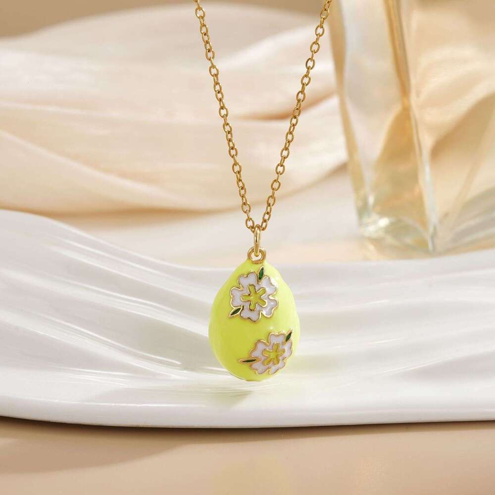 Geometric Oil Drop Egg Inlaid Zircon Necklace For Women Copper Gold-Plated Pendant Clavicle Chain Accessory 648