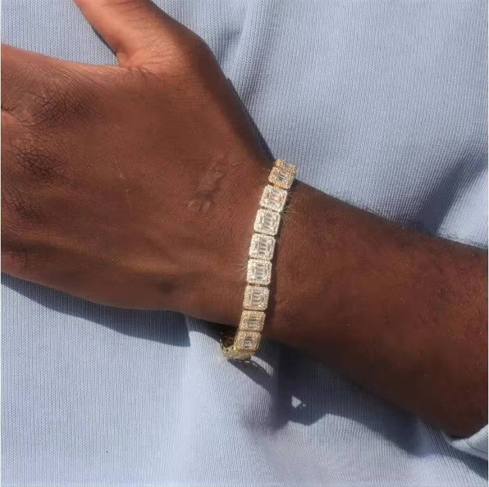 Hiphop 9mm Tennis Chain Cluster 925 Silver Iced Out Square Baguette Necklace Vvs Moissanite Tennis Chain