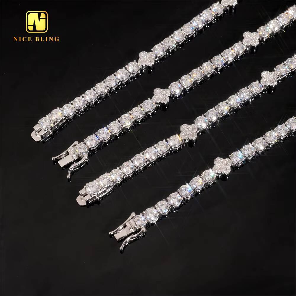 5mm VVS Moissanite Tennis Chain Pass Diamond Tester 925 Silver Hip Hop Jewelry Clover Necklace Iced Out Diamond Tennis Chain