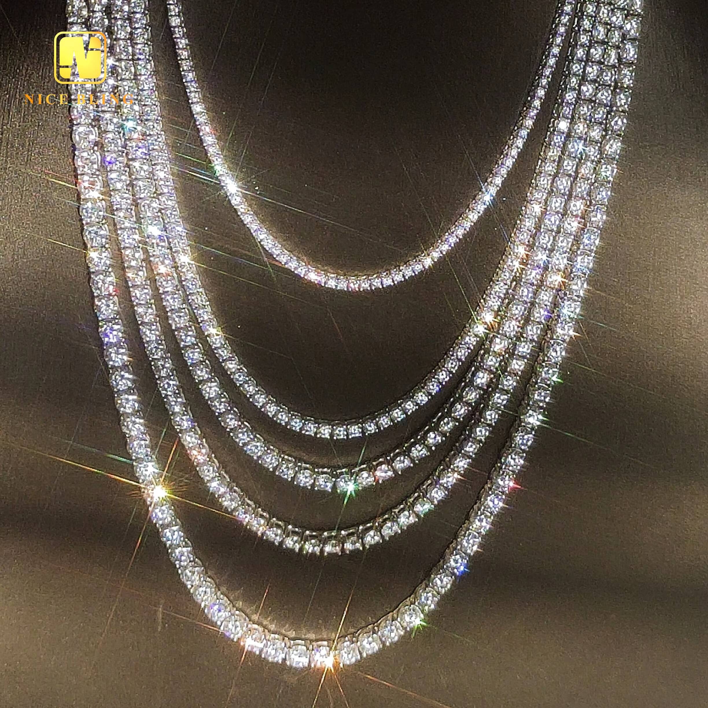Iced Out 5mm Moissanite Tennis Chains Gold Plated 925 Sterling Silver Hip Hop Tennis Necklaces Bracelets for Men and Women