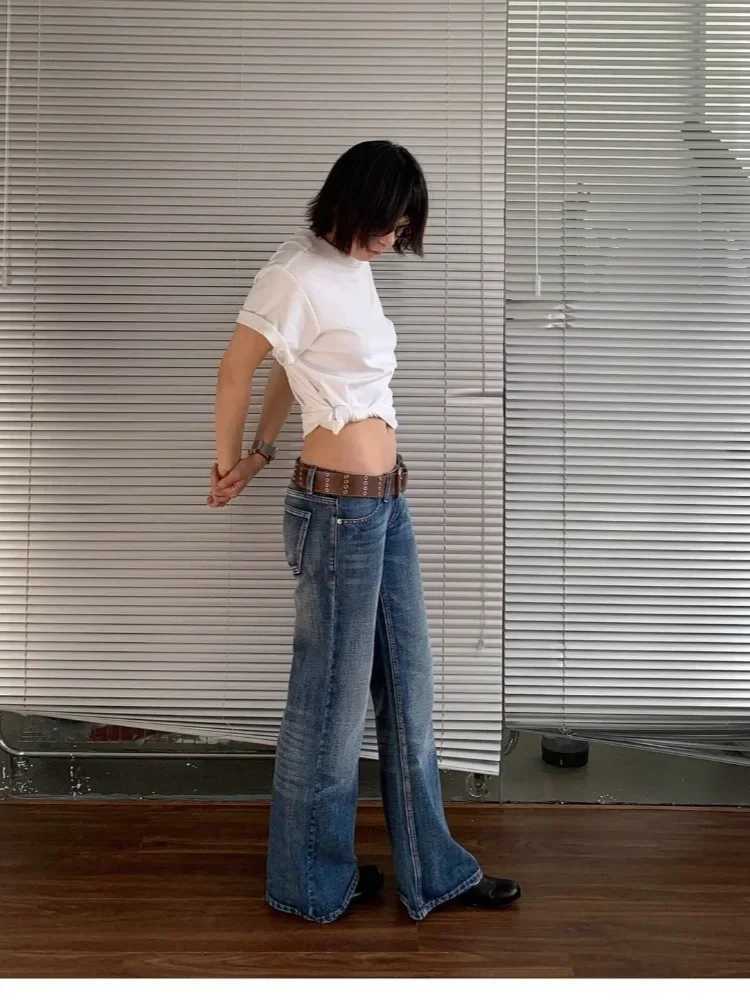 HOUZHOU American Retro High Street Spicy Girls Low Waist Jeans Women Vintage Y2k Harajuku Baggy Solid Denim Flared Pants 2025 R250716