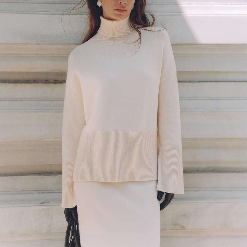 Knitted For Women Autumn Winter New Style Elegant Loose Sweater With Slit Skirt Set B5