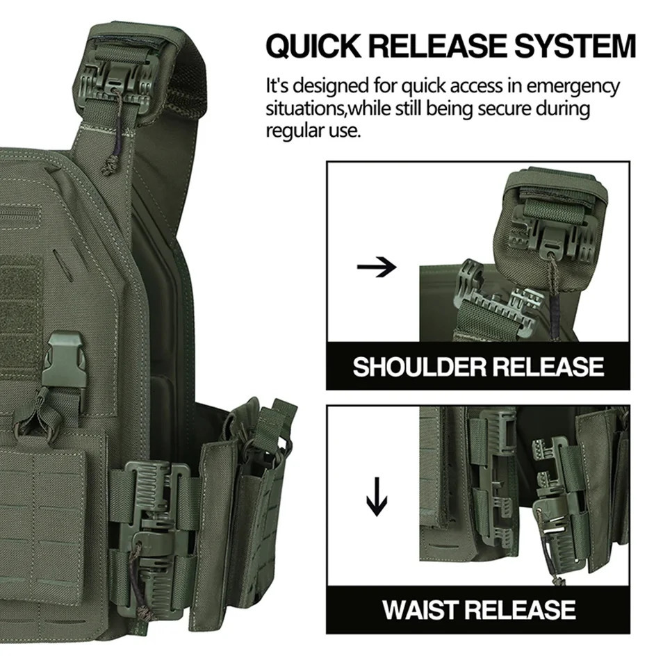 Ranger Green Plate Tactical Vest With Quick Release Security Molle Bandolier Laser Cut Vest 250618