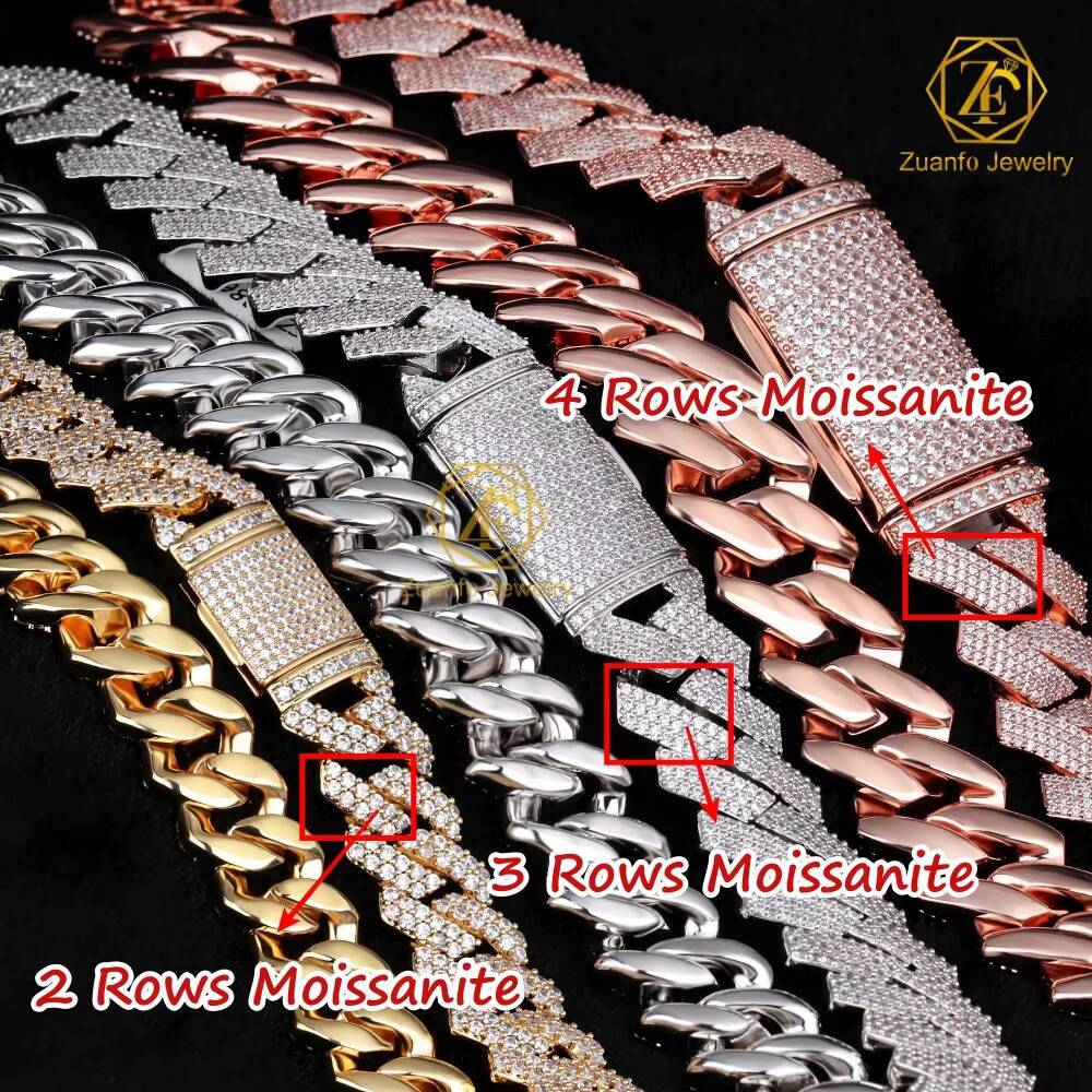 925 Sterling Silver Moissanite Diamond Vvs 8mm 10mm 12mm Ice Out Moissanite Cuban Link Chain Bracelet