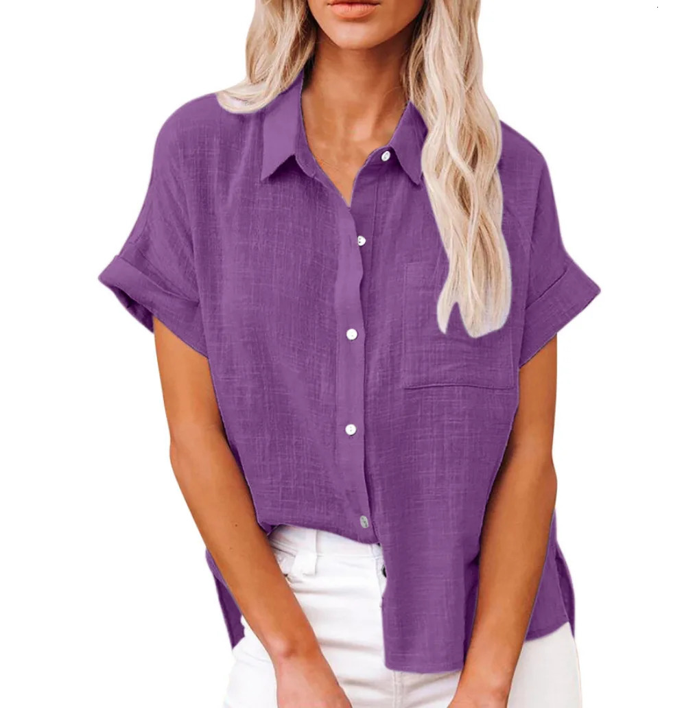 Summer Womens Cotton Blouse Linen Shirt Short Sleeve Casual Loose Shirt S-5XL Camisa Blancas Para Mujeres Blusas Feminina 250715
