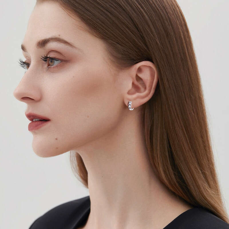 Live Streaming Unisex Hip-Hop Moissanite Personality Simple Sterling Sier Gold-Plated Hoop Earrings 96C