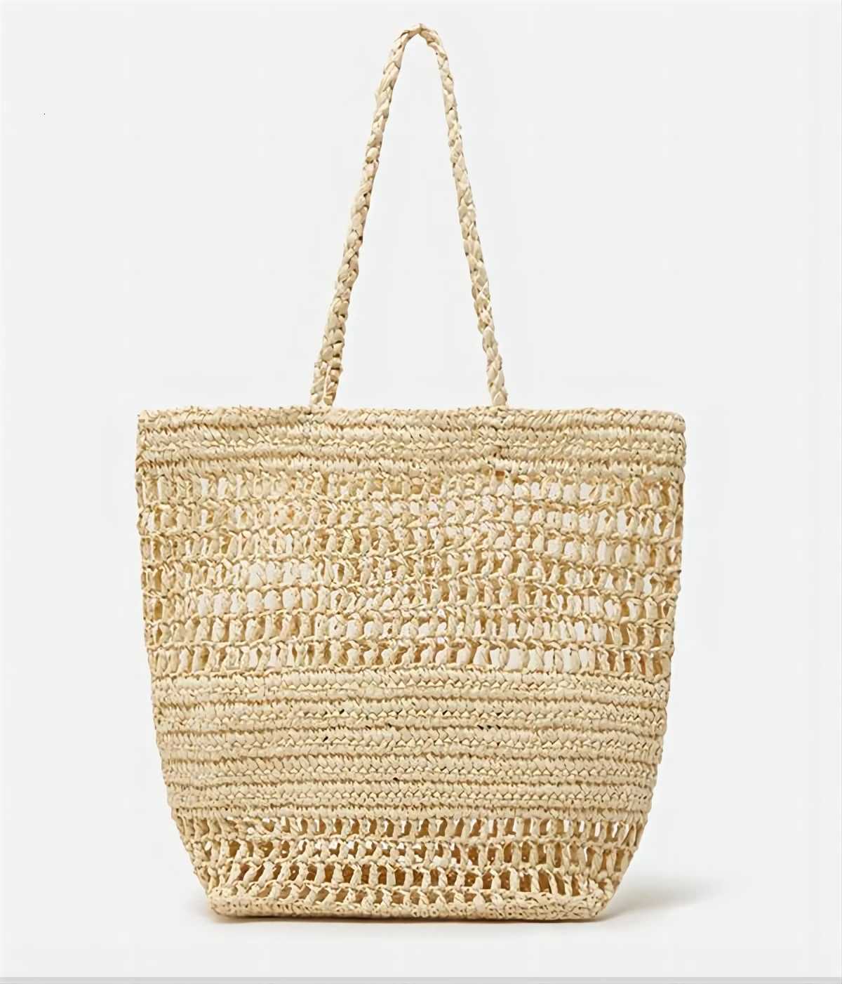 Womens Letter Hollow Straw Handbag Large Capacity Handwoven Shoulder Bag Z250717