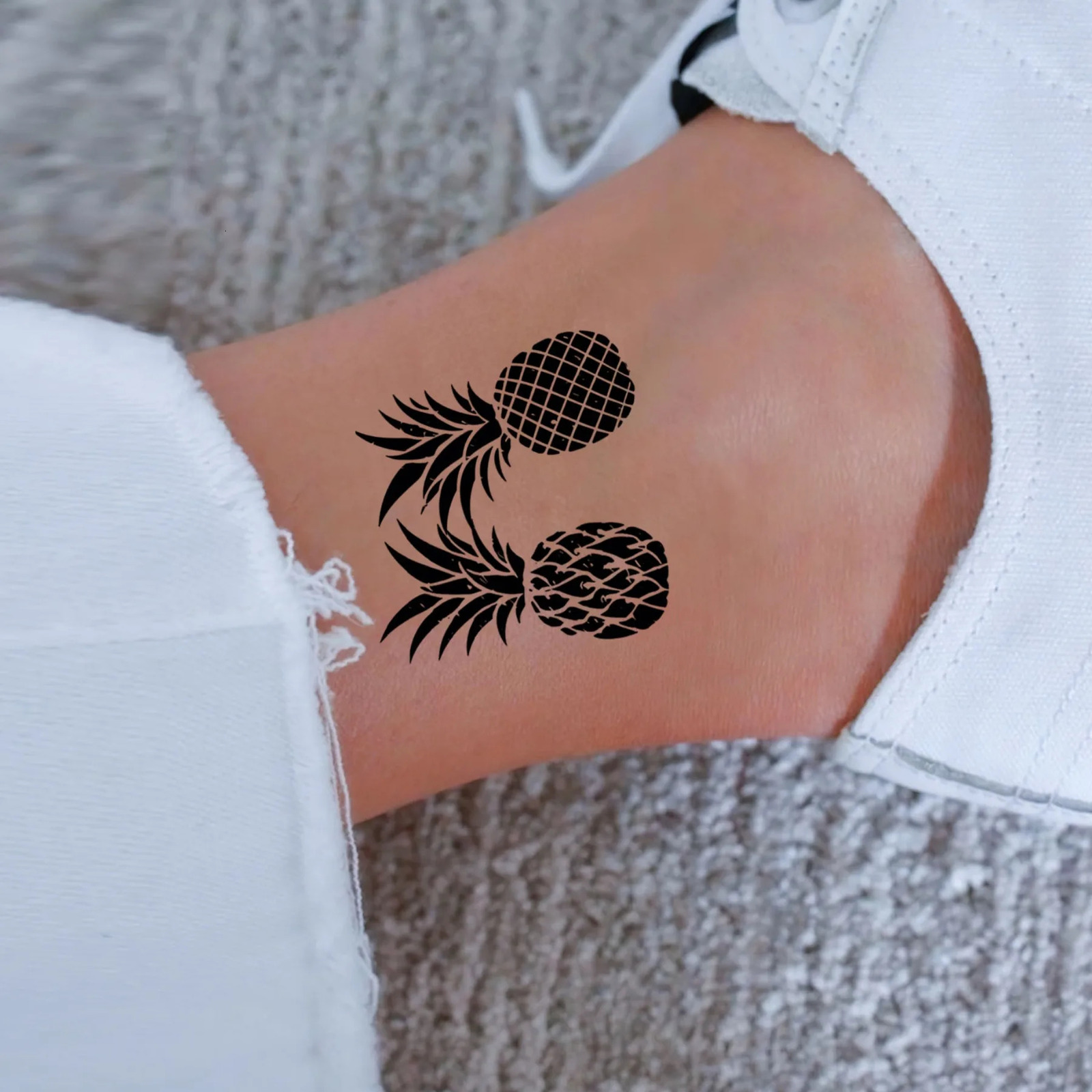 6 Sheets Temporary Tattoo for Men and Women Pineapple Black Hawaiian Hawai Summer 250714