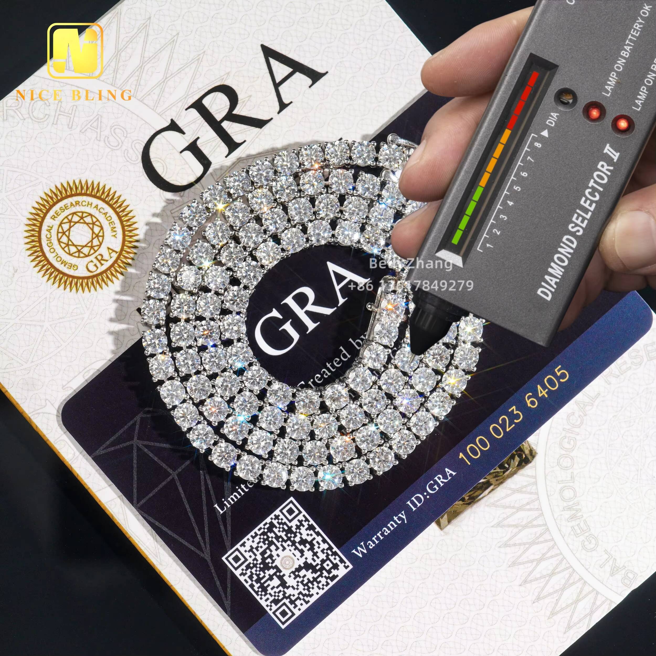 Iced Out Hip Hop Tennis Chains 2mm to 5mm VVS Moissanite Diamond Tennis Necklace Bracelet 925 Silver Fashion Jewelry