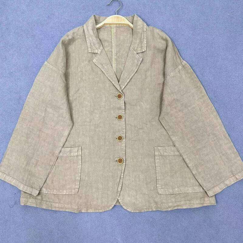 Designer Clothing Johnature Spring New Vintage Jackets 2025 Linen Turn-Down Collar Simple Casual Loose All Match Button Pockets Women Coats Fashion