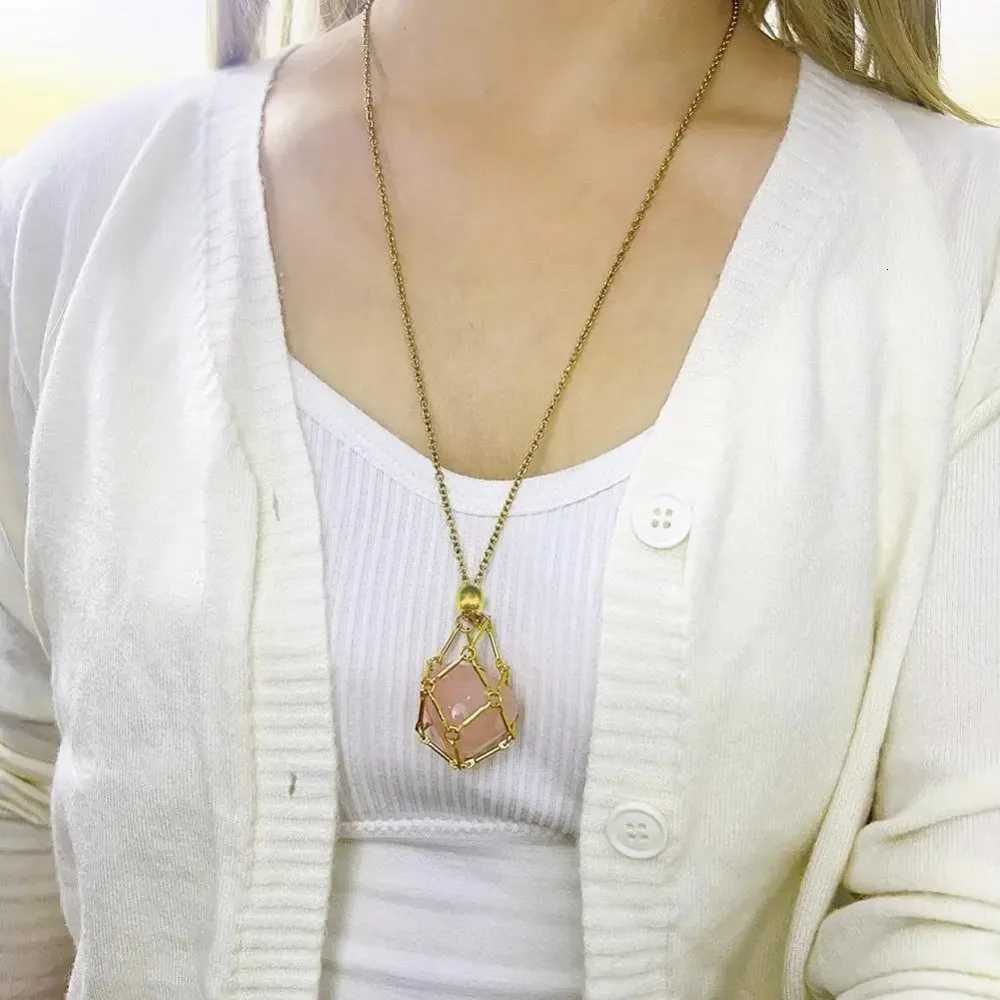 Metal Chain Crystal Cage Necklace DIY Stone Storage Stainless Steel Necklace Net Bag Necklace Jewelry Rhinestone Necklace HolderXJ250717