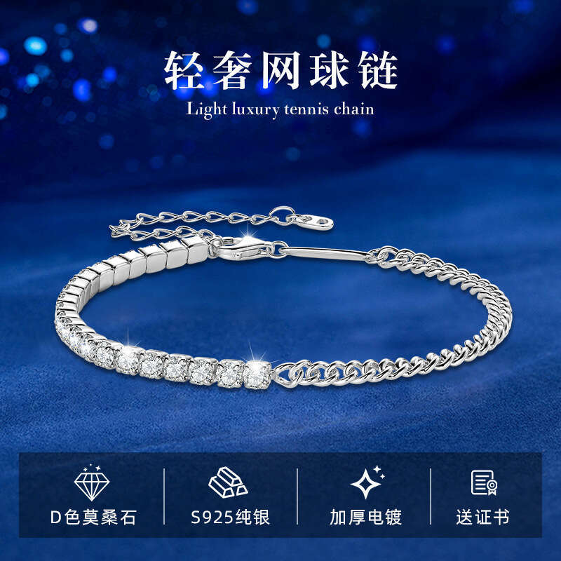 Ins Style D Color Moissanite Tennis Chain S Sier Light Personality Yin Yang Design Hand Jewelry 182