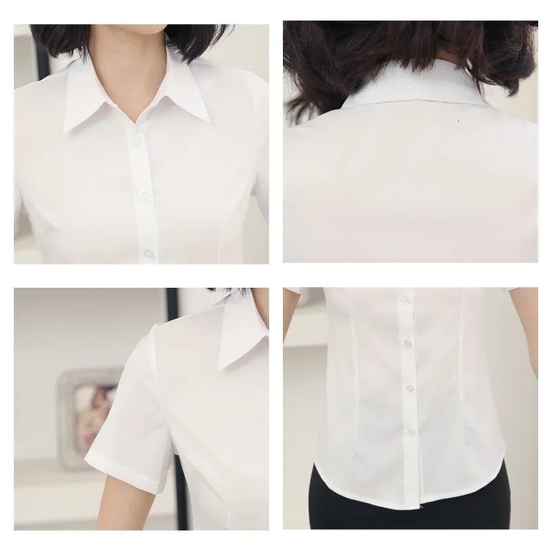 Fashion Woman Blouses 2024 Vneck Short Sleeve Solid Work Shirts Tops Pretty and Womens Blouse OL Elegant Female clothing 250704