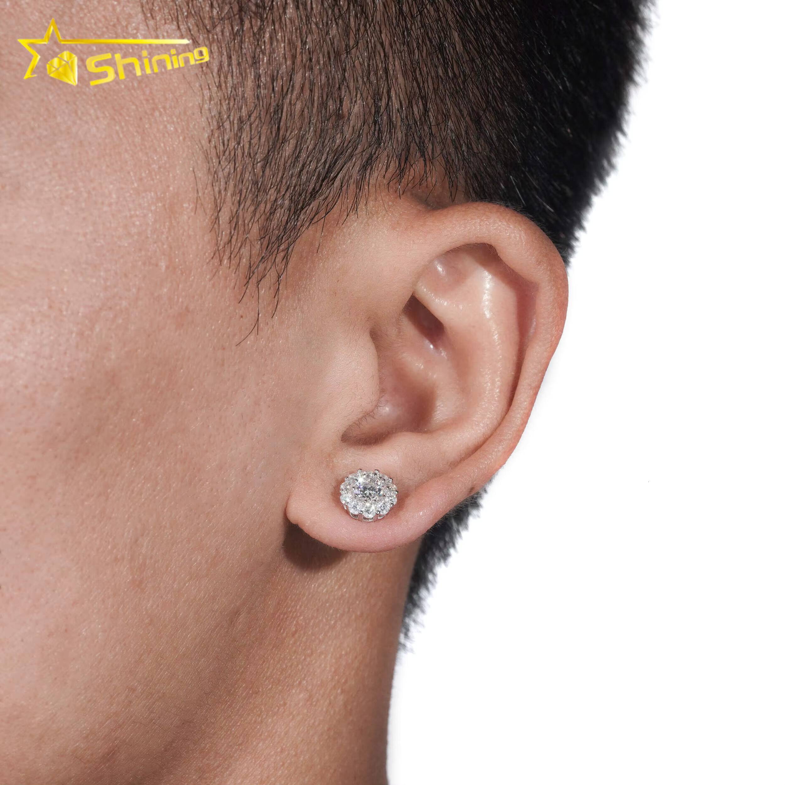 Hip Hop Jewelry Pass Diamond Tester GRA Certified Stocks VVS Diamond 925 Sterling Silver Cluster Moissanite Stud Earrings