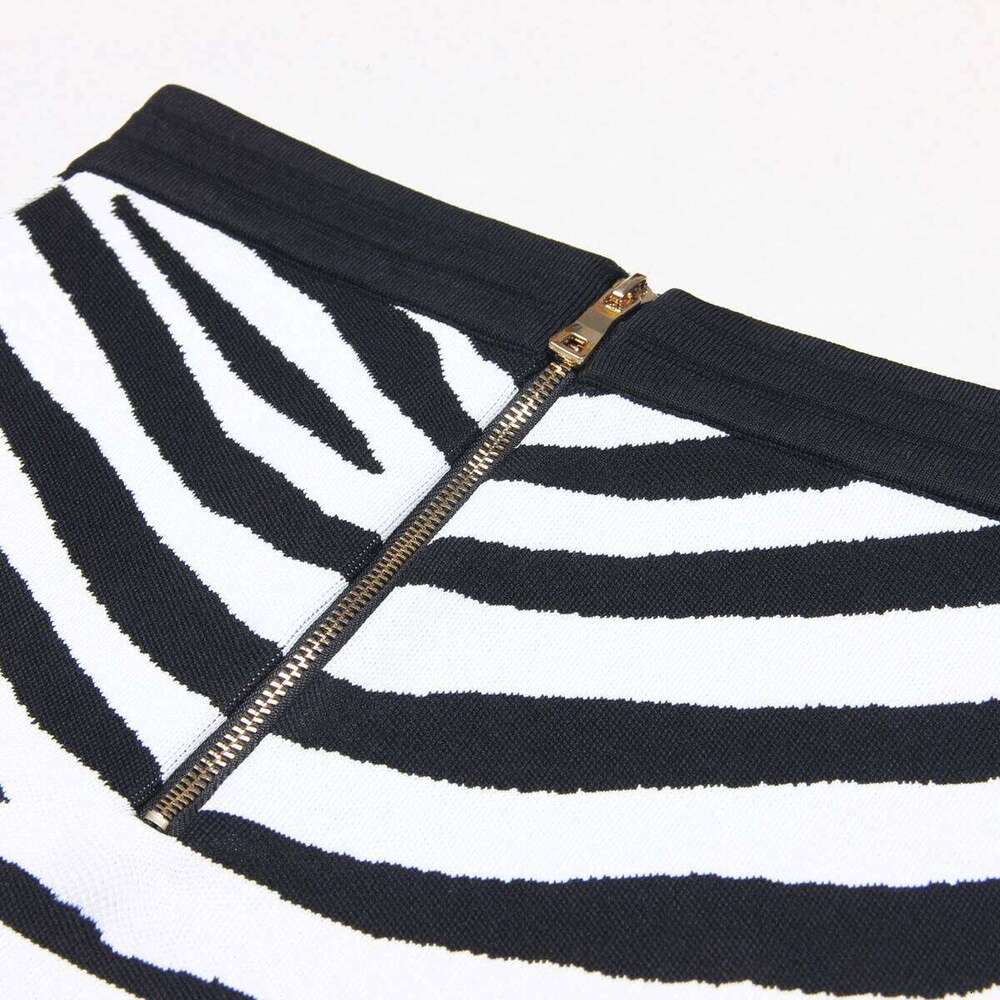 Spring And Autumn New Fashionable Style Knitted Elastic Zebra Pattern Long Sleeve Top Slimming Short Skirt Commuter Women's Set