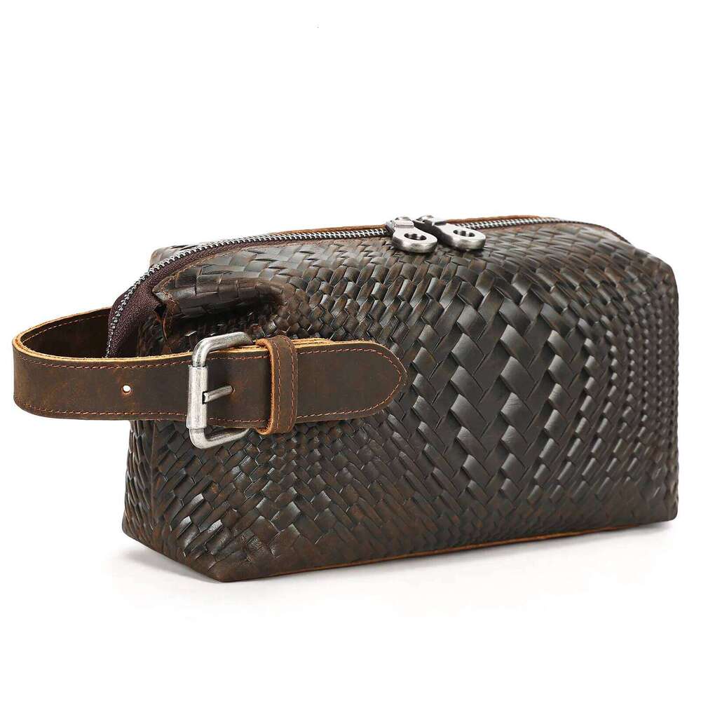 Genuine Leather Hand-Woven Clutch Men's Large Capacity Portable Handbag Storage Bag
