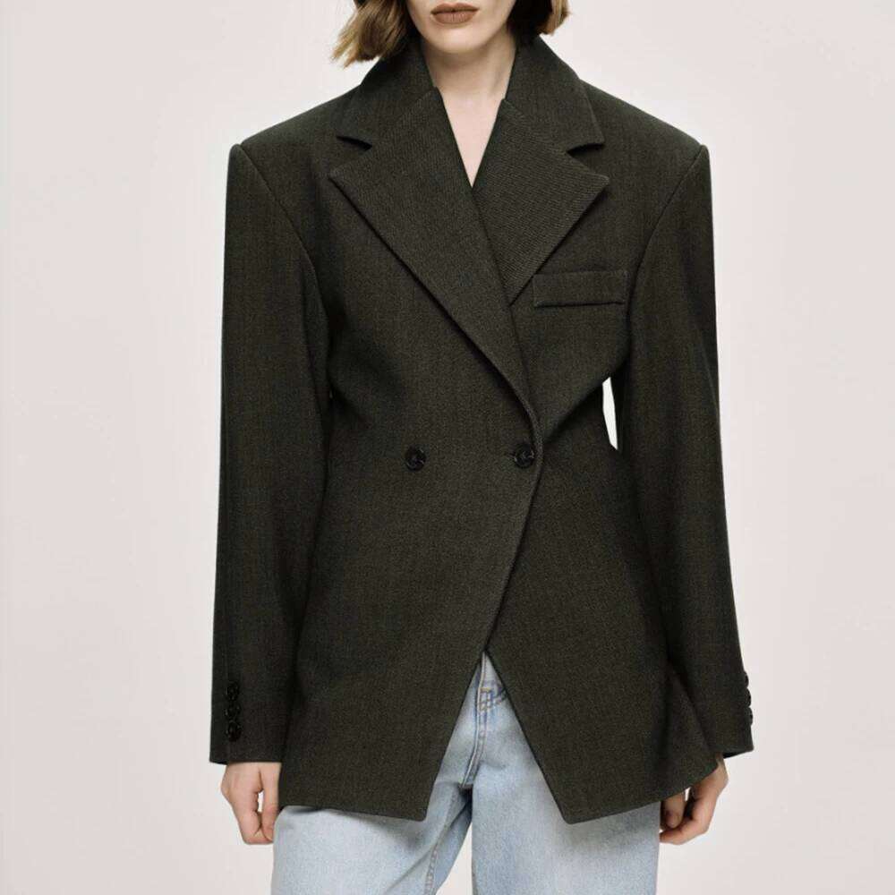 TWOTWINSTYLE Temperament Minimalist Blazers For Women Notched Collar Long Sleeve Tunic Solid Coats Female Fashion Clothes New