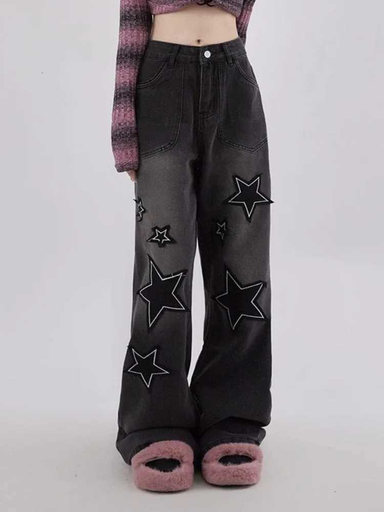 HOUZHOU Y2K Goth Star Black Baggy Jeans Women Cyber Punk Retro 90s Streetwear Denim Pants Vintage Hippie Grunge Wide Trousers R250716
