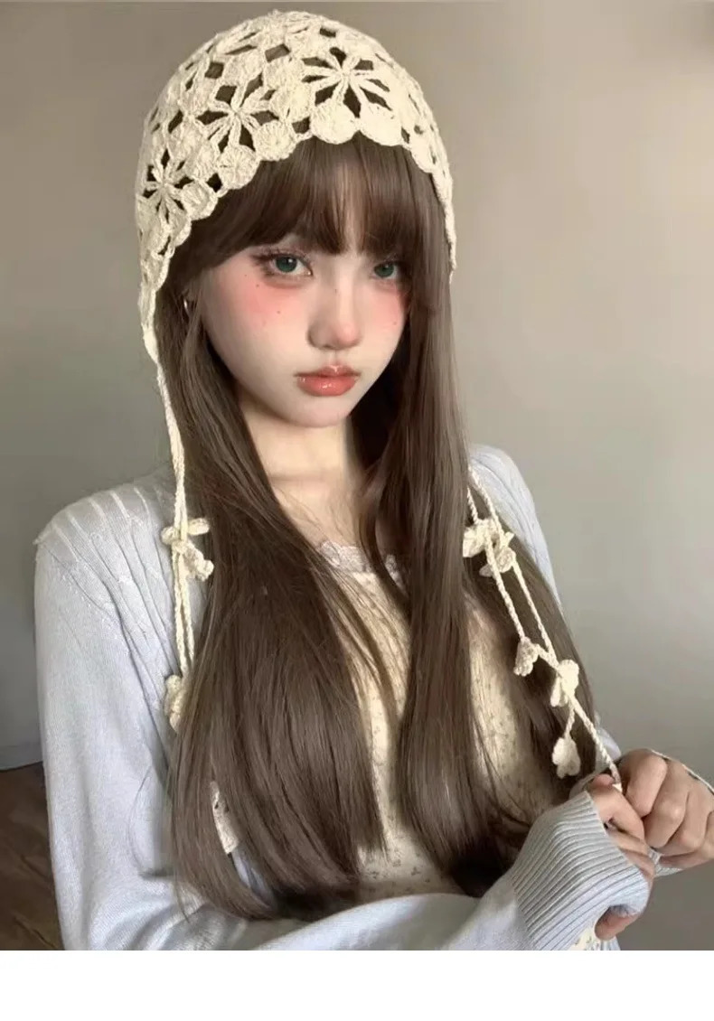 Handmade Hollow Out Crochet Knit Women Beanie Cap with Braid Summer Breathable Flower Berets Casual Pullover Skullies Hat Female 250717