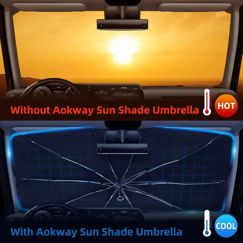 Windshield Sun Shade Umbrella Foldable Car Sunshade with UV Blocking - Protect Car from Sun Rays Heat Damage Keep Cool 250715