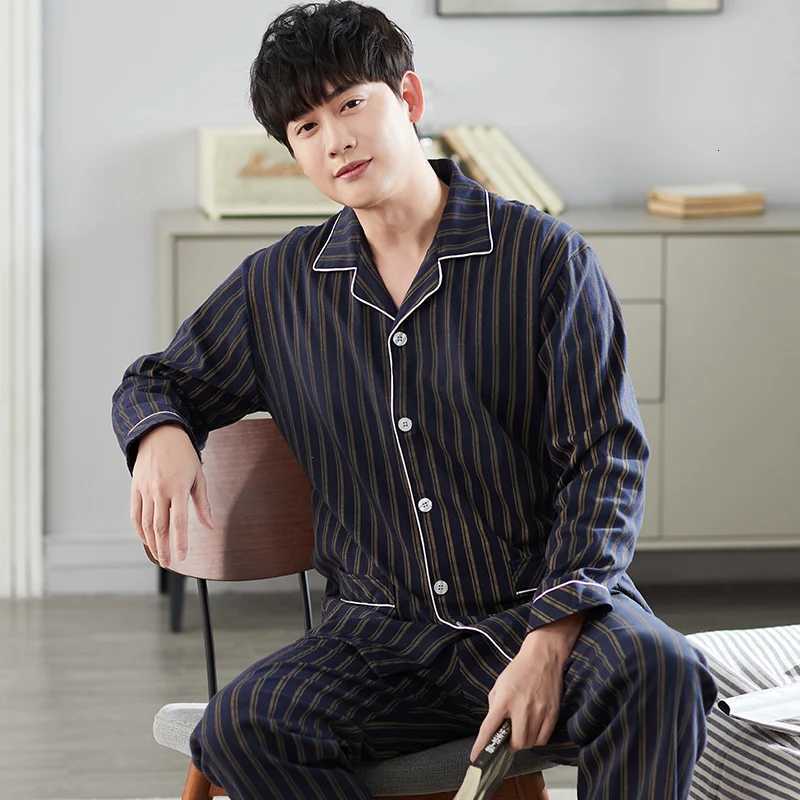 Men Pajama Set Cotton Spring Long Sleeve Print Men Pajama Suit Autumn Nightwear Collar Pajamas Men Sleepwear Two Piece 4XL W250717