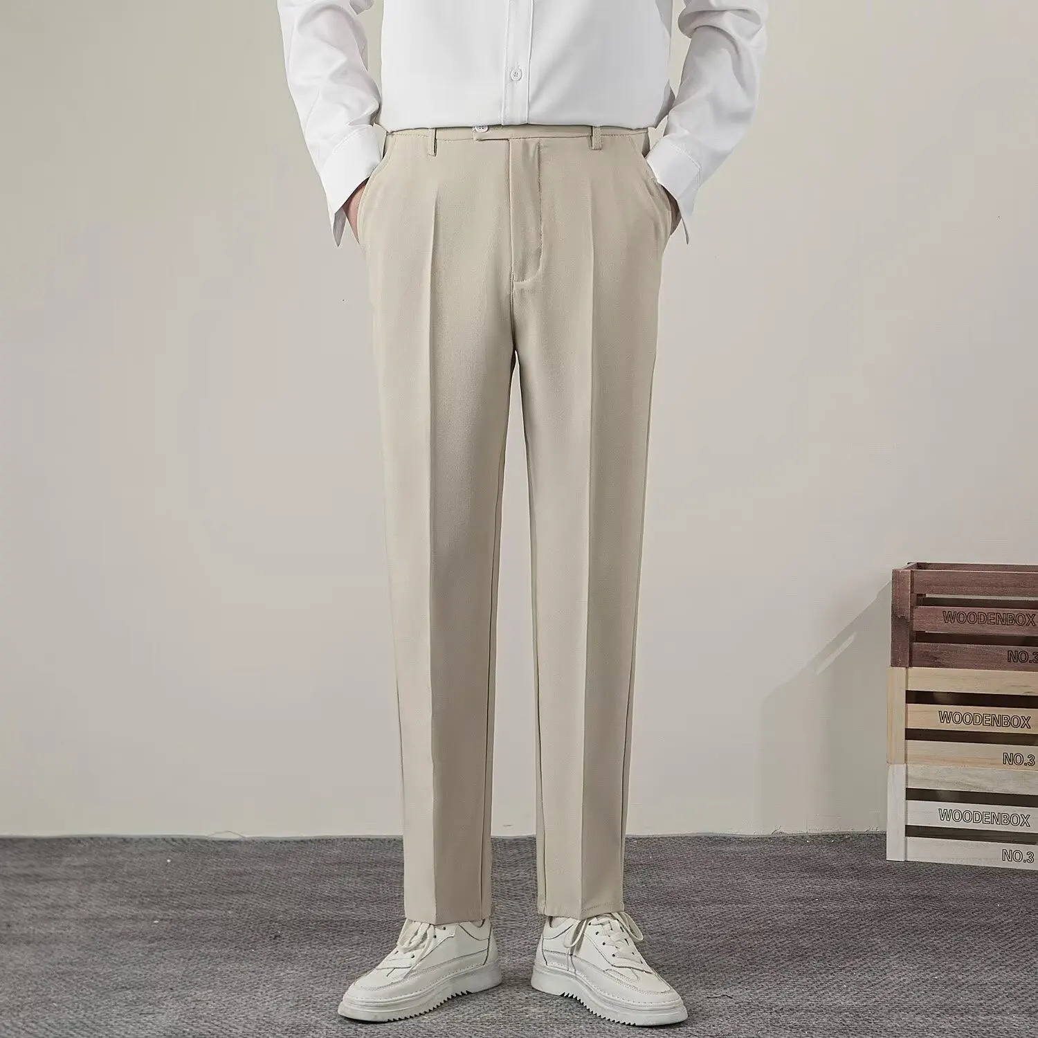 Summer Mens Solid Color Straight Casual Pants Fashion Classic Business Casual Male Clothing Classic Slim Suit Trousers 250715