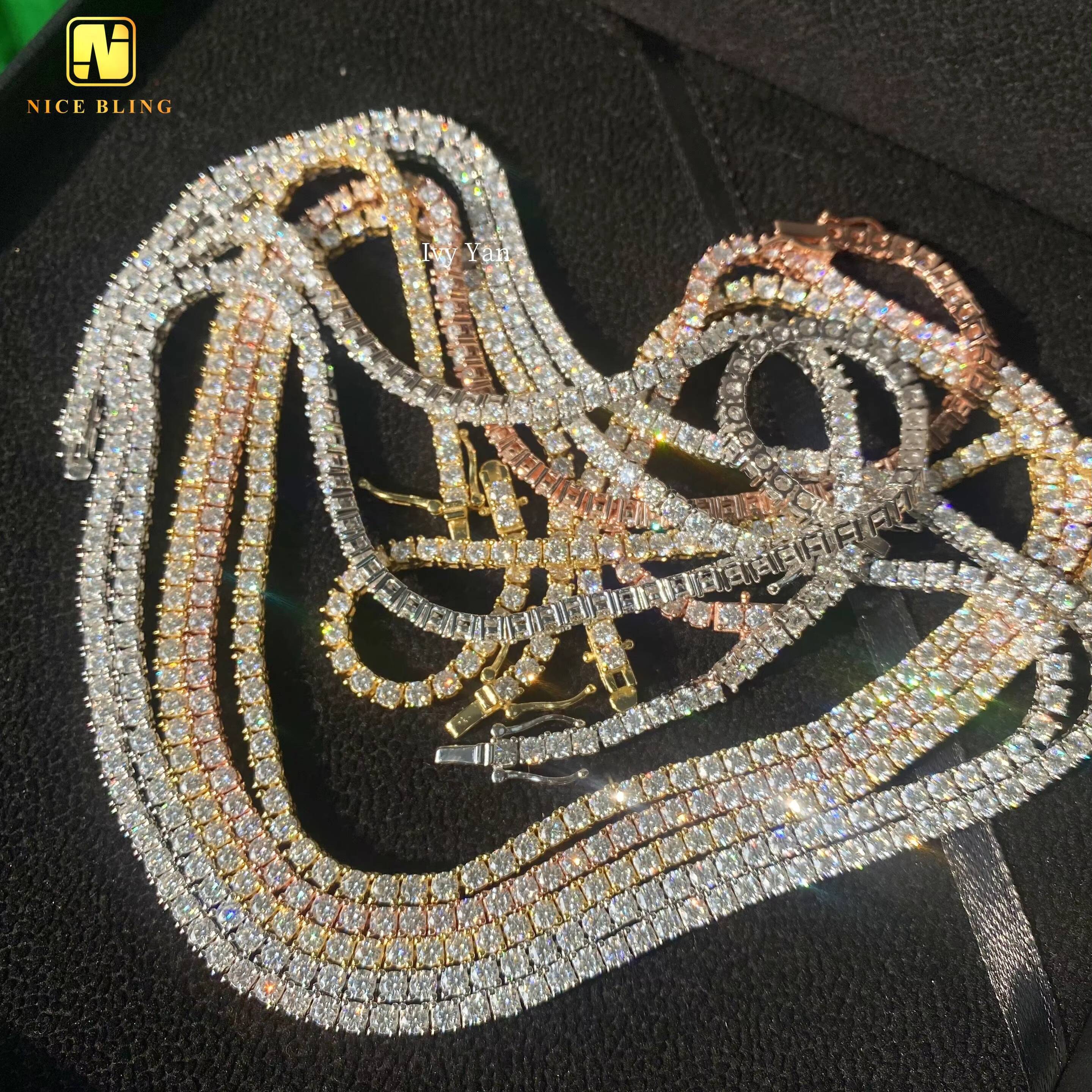 Factory Price Pass Diamond Tester 925 Silver 3mm Hip Hop Jewelry Bracelet Necklace Iced Out VVS Moissanite Diamond Tennis Chain