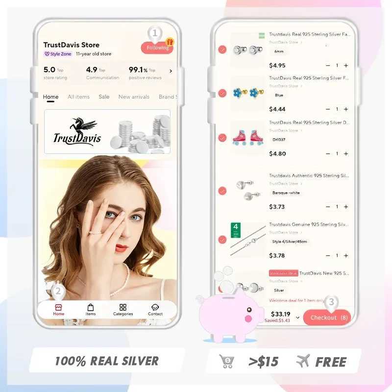 TrustDavis Real 925 Sterling Silver Fashion Gold Six Claw 3/4/5mm CZ Screw Stud Earrings For Women Wedding Fine Jewelry DA2712 y250715