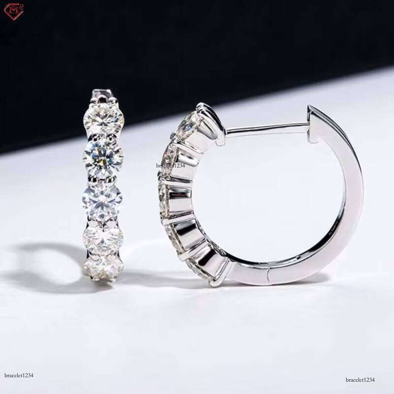 Daily Wear Hoop Round Cut VVS Fine Jewelry Woman 14k Gold Bling Moissanite Earrings