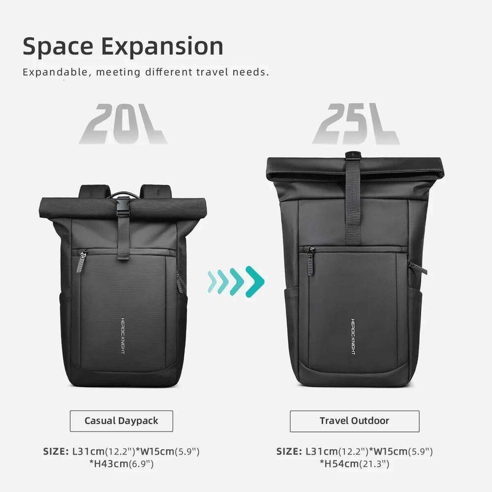 Heroic Knight Rolltop Laptop Expandable Water Resistant Compartment Work Men s Stylish Casual Travel Backpack
