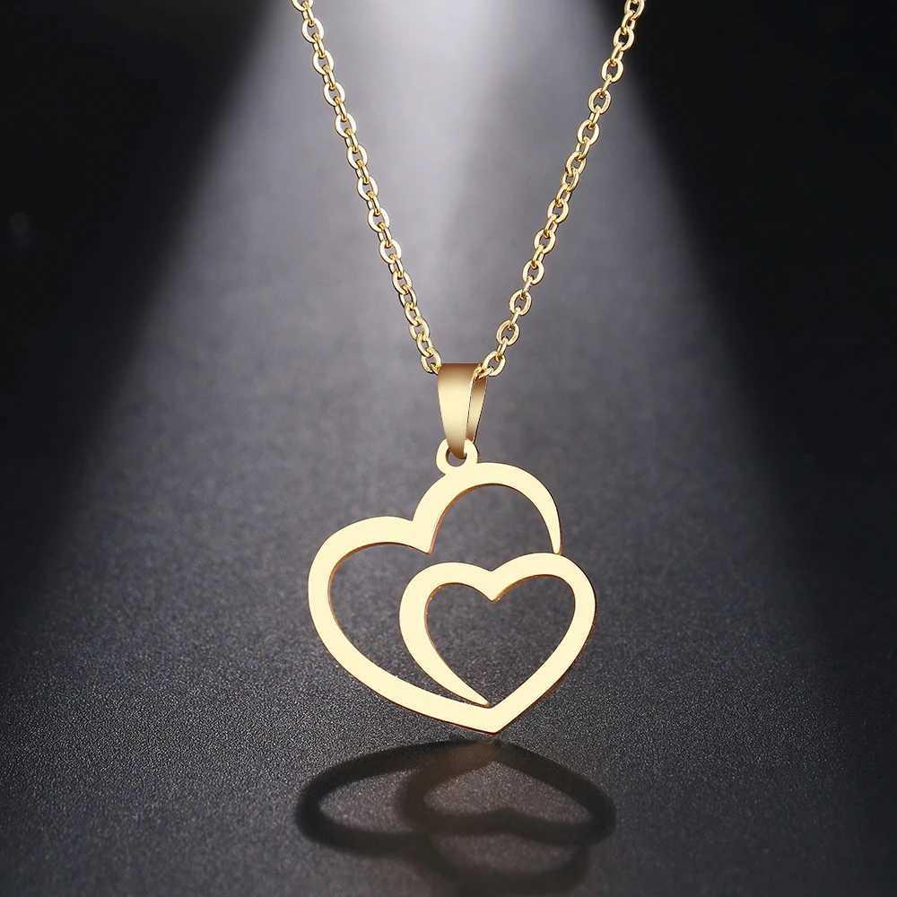 DOTIFI Stainless Steel Necklace For Women Man Hollow Double Heart Choker Pendant Charms Necklace Engagement Jewelry XJ250717