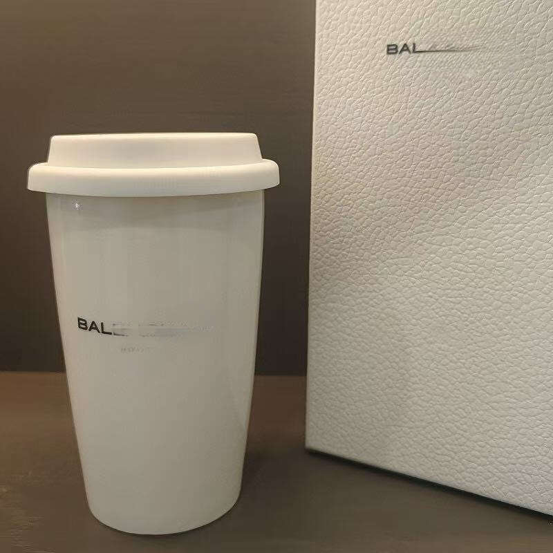 Black And White Travel Mug Ceramic Inner Liner Handheld Coffee Water Cup 255