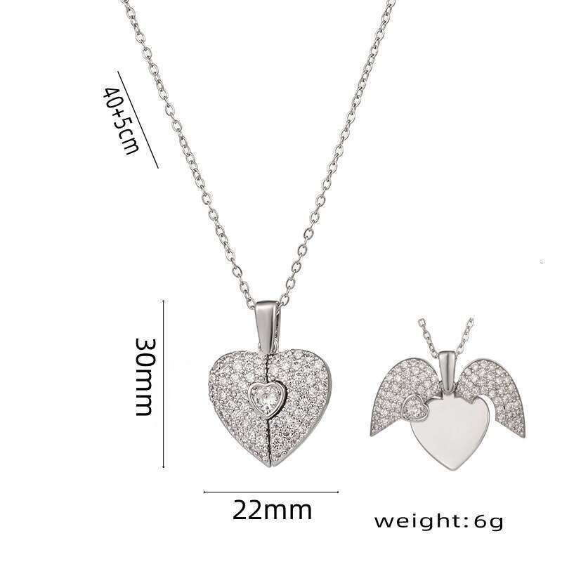 New Style Personality Heart Open And Close Titanium Steel Necklace For Women Heart-Shaped Wing Pendant Clavicle Chain Jewelry B1b