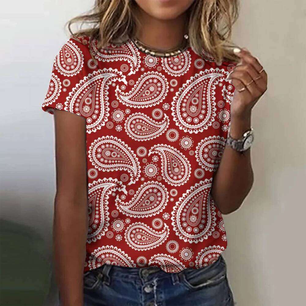 Vintage Print Top Women Short Sleeved Streetwear Summer Tee Women's Fashion Casual O Neck T Shirts Y2k Oversized Female Clothing