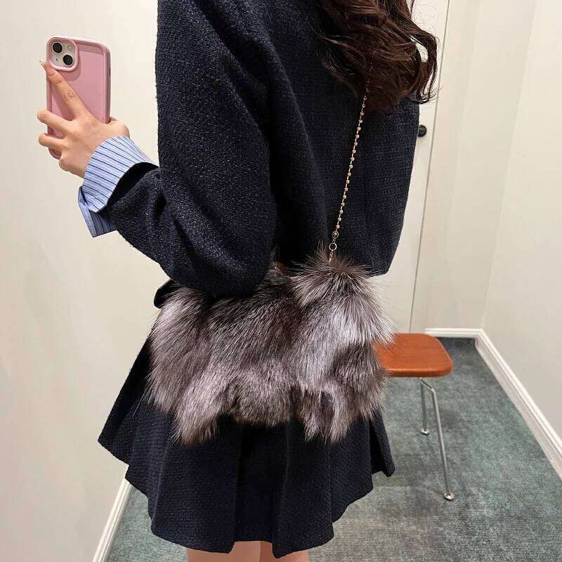 MOODS Soft Plush Evening Bags For Elegant Women Fox Fur Dinner Party Clutch Chain Crossbody Winter Warm Designer Handbags