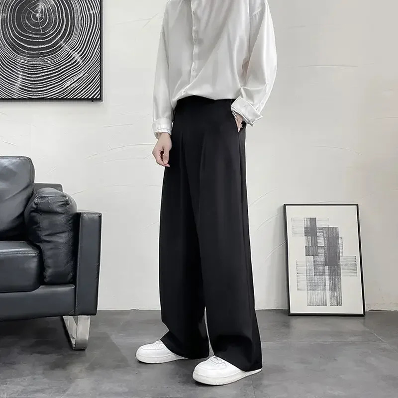 Draped Man Suits Pants Black Trousers for Men Fluid Wide Leg High Quality Clothes Elegant Vintage Fabric Spring 250704